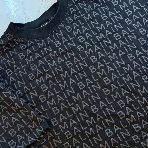 Balmain Paris All-Over Logo Tee SS18 Black Monogram Cotton Made in Portugal